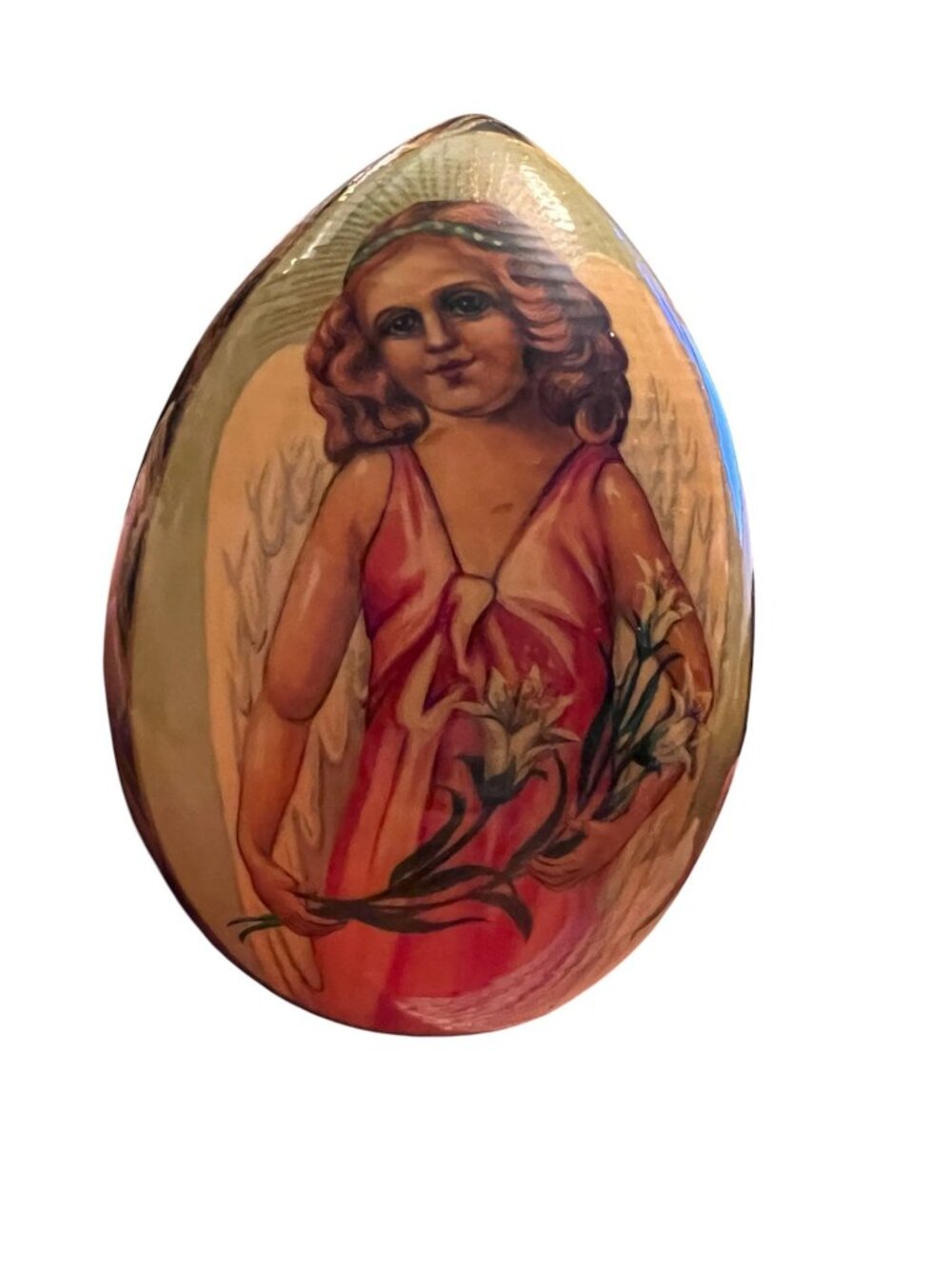 1996 Russian Hand-Painted Lacquer Egg With Angel & Orthodo4.5" T